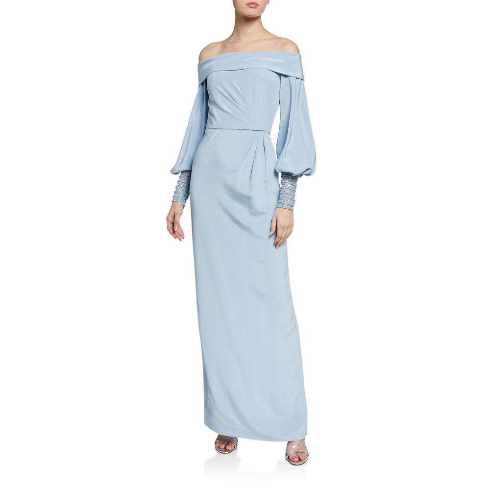 Theia Couture 100% Silk Embellished  Balloon Sleeve Gown Size 6 NWT Retail $1995